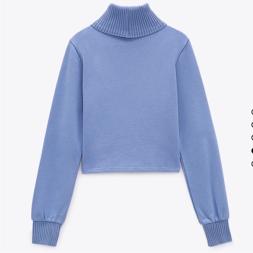 π« ZARA Cutout Ribbed Knit Turtleneck Collar Cropped Sweatshirt | S - Picture 3 of 9